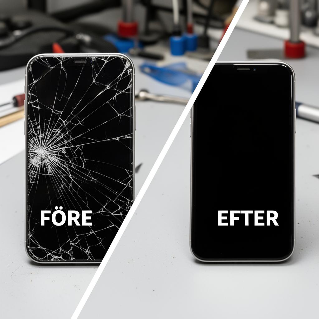 Före och efter – mobilreparation Helsingborg